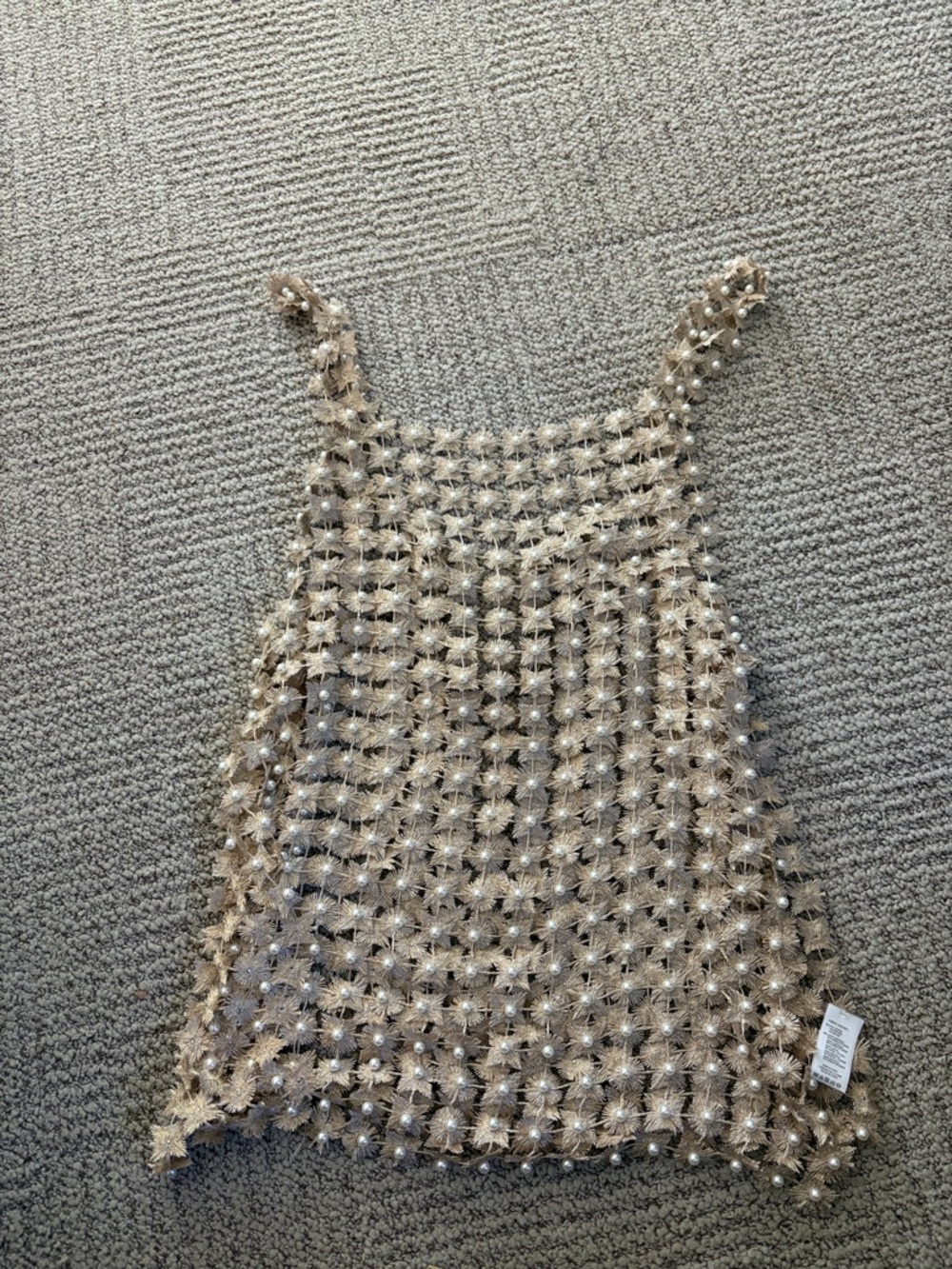 Anthropologie Pearl-Embellished Metallic Crochet Top
